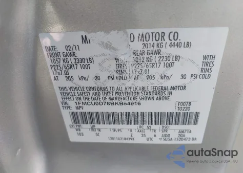 2011 Ford Escape Xlt from USA, damaged, VIN 1FMCU0D78BKB64916